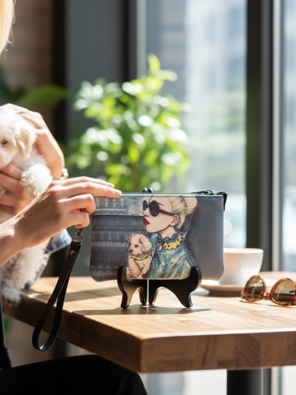 Lady and her dog tote bag and wristlet - Picture 3 of 3